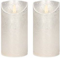 Anna's Collection 2x Zilveren LED kaarsen stompkaarsen 15 cm Luxe kaarsen op batterijen met bewegende vlam LED kaarsen