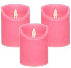 Anna's Collection 3x Fuchsia roze LED kaarsen stompkaarsen 10 cm Luxe kaarsen op batterijen met bewegende vlam LED kaarsen