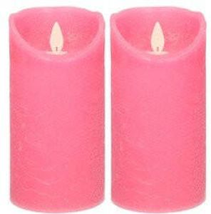 Anna's Collection 1x Fuchsia roze LED kaarsen stompkaarsen 15 cm Luxe kaarsen op batterijen met bewegende vlam LED kaarsen