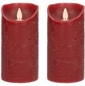 Anna's Collection 2x Bordeaux rode LED kaarsen stompkaarsen 15 cm Luxe kaarsen op batterijen met bewegende vlam LED kaarsen
