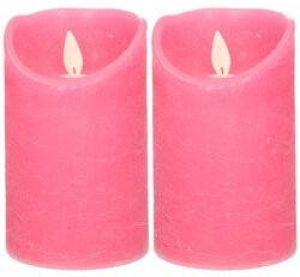 Anna's Collection 2x Fuchsia roze LED kaarsen stompkaarsen 12 5 cm Luxe kaarsen op batterijen met bewegende vlam LED kaarsen