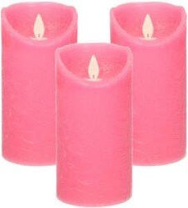 Anna's Collection 3x Fuchsia roze LED kaarsen stompkaarsen 15 cm Luxe kaarsen op batterijen met bewegende vlam LED kaarsen