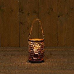 Anna's Collection B.o.t. lantaarn ruit zwart lamp met koperdraad 16cm 3aaa 6h 18h timer