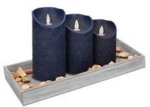 Anna's Collection Dienblad met steentjes en LED kaarsen donkerblauw 14 x 40 cm LED kaarsen