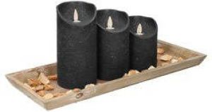 Anna&apos;s Collection Dienblad Van Hout Met 3 Led Kaarsen In De Kleur Zwart 39 X 15 Cm Led Kaarsen