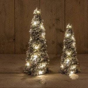 Anna's Collection LED kegel kerstbomen 2x stuks besneeuwd 40 en 60 cm kerstverlichting figuur