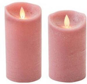 Anna's Collection Set van 2x stuks Antiek Roze Led kaarsen met bewegende vlam 12.5 en 15 cm Sfeer stompkaarsen voor binnen LED kaarsen