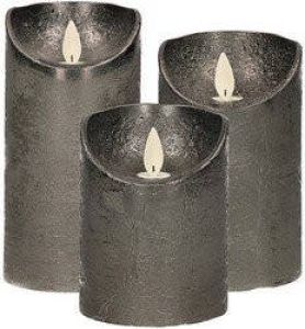 Anna's Collection Set van 3x stuks Antraciet grijze Led kaarsen met bewegende vlam Sfeer stompkaarsen voor binnen LED kaarsen