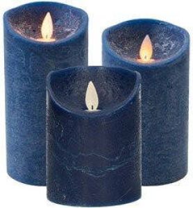 Anna's Collection Set van 3x stuks Donkerblauwe Led kaarsen met bewegende vlam Sfeer stompkaarsen voor binnen LED kaarsen