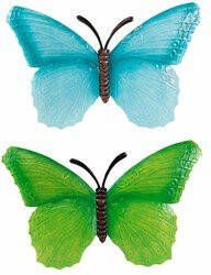 Anna's Collection Set van 2x stuks tuindecoratie muur wand schutting vlinders van metaal in blauw en groen tinten 40 x 25 cm Tuinbeelden