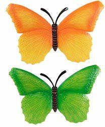 Anna's Collection Set van 2x stuks tuindecoratie muur wand schutting vlinders van metaal in groen en oranje tinten 40 x 25 cm Tuinbeelden
