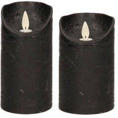 Anna's Collection Set van 2x stuks Zwarte Led kaarsen met bewegende vlam 12.5 en 15 cm Sfeer stompkaarsen voor binnen LED kaarsen