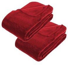 ATMOSPHERA 2x Stuks grote Fleece deken fleeceplaid rood 180 x 230 cm polyester Bankdeken Fleece deken Fleece plaid Plaids