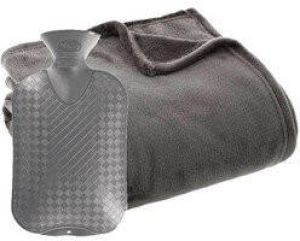 ATMOSPHERA Fleece deken plaid Titanium Grijs 130 x 180 cm en een warmwater kruik 2 liter Plaids