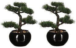 ATMOSPHERA Set van 2x stuks bonsai in keramische pot 36 cm Nepplanten Kunstplanten