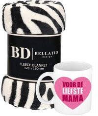 Bellatio Design Cadeau moeder set Fleece plaid deken zebra print met Liefste Mama mok Mama ontspanning cadeau kerst moederdag verjaardag Plaids