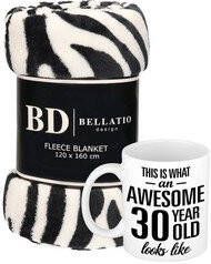 Bellatio Design Cadeau verjaardag 30 jaar vrouw Fleece plaid deken zebra print met Awesome 30 year mok Plaids