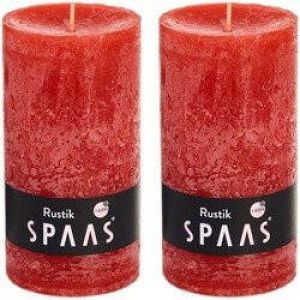Candles by Spaas 2x Rode rustieke cilinderkaarsen stompkaarsen 7 x 13 cm 60 branduren Geurloze kaarsen Woondecoraties Stompkaarsen