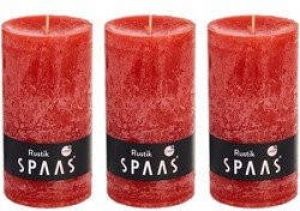 Candles by Spaas 3x Rode rustieke cilinderkaarsen stompkaarsen 7 x 13 cm 60 branduren Geurloze kaarsen Woondecoraties Stompkaarsen