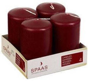 Candles by Spaas 4x stuks Bordeaux rode cilinderkaarsen stompkaarsen 5 x 8 cm 12 branduren Geurloze kaarsen Stompkaarsen