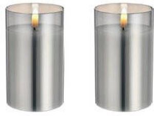 Cepewa 2x stuks luxe led kaarsen in grijs glas D7 5 x H12 5 cm met timer Woondecoratie Elektrische kaarsen LED kaarsen