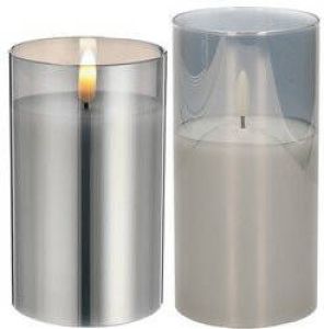 Cepewa Set van 2x luxe led kaarsen in grijs glas 12.5 en 15 cm met timer op batterijen LED kaarsen