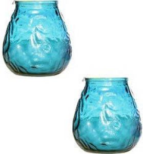 Cosy & Trendy 2x Blauwe lowboy tafelkaarsen 10 cm 40 branduren Kaars in glazen houder Horeca tafel bistro kaarsen Tafeldecoratie Tuinkaarsen Waxinelichtjes