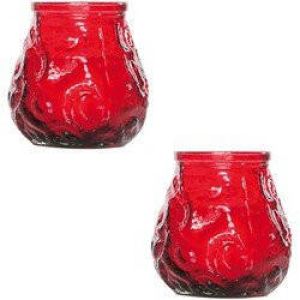 Cosy & Trendy 2x Rode mini lowboy tafelkaarsen 7 cm 17 branduren Kaars in glazen houder Horeca tafel bistro kaarsen Tafeldecoratie Tuinkaarsen Waxinelichtjes
