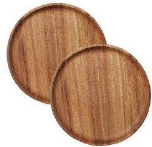 Cosy & Trendy 2x stuks kaarsenborden kaarsenplateaus bruin hout rond D22 cm Dienbladen met opstaande rand van 2 cm. Kaarsenplateaus