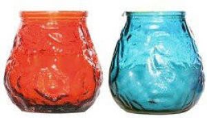 Cosy & Trendy Lowboy tafel kaarsen setje van 4x stuks 7 cm in blauw oranje Buiten en binnen Waxinelichtjes