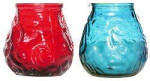 Cosy & Trendy Lowboy tafel kaarsen setje van 4x stuks 7 cm in blauw rood Buiten en binnen Waxinelichtjes