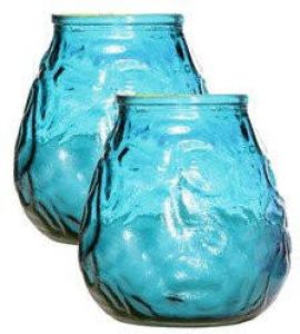 Cosy & Trendy Set van 2x stuks blauwe Lowboy buiten tuin tafel sfeer kaarsen 10 cm 40 branduren in glas Tuinkaarsen Waxinelichtjes