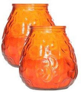 Cosy & Trendy Set van 2x stuks oranje Lowboy buiten tafel sfeer kaarsen 10 cm 40 branduren in glas Tuinkaarsen Waxinelichtjes
