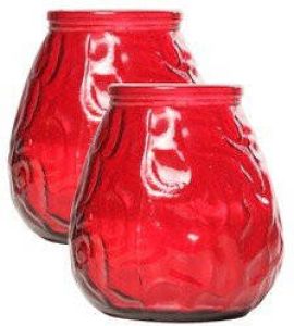 Cosy & Trendy Set van 2x stuks rode Lowboy buiten tafel sfeer kaarsen 10 cm 40 branduren in glas Tuinkaarsen Waxinelichtjes