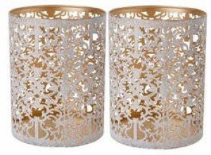 Cosy & Trendy Set van 2x stuks theelichthouders waxinelichthouders glas antiek goud white wash 13 cm Windlichtjes kaarsenhouders Waxinelichtjeshouders