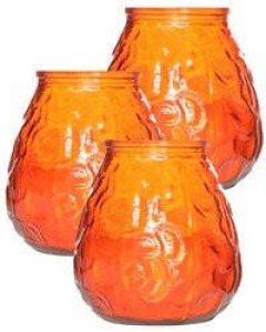 Cosy & Trendy Set van 3x stuks oranje Lowboy buiten tafel sfeer kaarsen 10 cm 40 branduren in glas Tuinkaarsen Waxinelichtjes