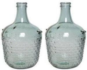 Decoris 2x stuks fles vaas bloemenvaas recycled glas lichtblauw 20 x 30 cm Vazen