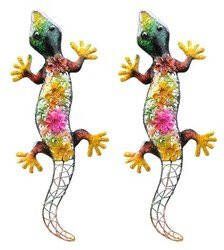 Decoris 2x stuks grote metalen salamander gekleurd 42 x 17 cm tuin decoratie Tuindecoratie salamanders Dierenbeelden hangdecoraties Tuindecoratie