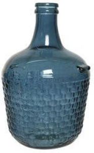 Decoris Fles vaas bloemenvaas recycled glas blauw 27 x 42 cm Vazen