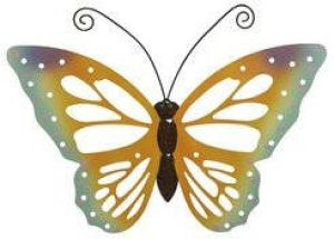 Decoris Grote oranje gele deco vlinder muurvlinder 51 x 38 cm tuindecoratie Tuinvlinders muurvlinders Tuinbeelden