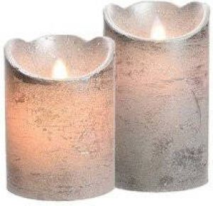Decoris Led kaarsen combi set 2x stuks zilver in de hoogtes 10 en 12 cm Home deco kaarsen LED kaarsen
