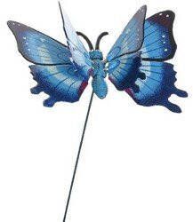 Decoris Metalen vlinder blauw 11 x 70 cm op steker Tuindecoratie vlinders Dierenbeelden Tuinbeelden