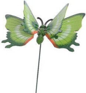 Decoris Metalen vlinder groen 17 x 60 cm op steker Tuindecoratie vlinders Dierenbeelden Tuinbeelden
