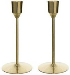 Decoris Set van 2x stuks luxe diner kaarsen staande kandelaar aluminium kleur goud 20 cm Diameter onderkant 9 cm kaars kandelaars