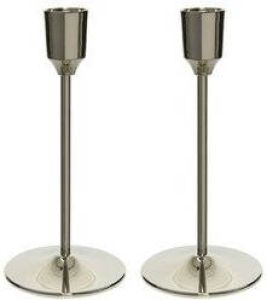 Decoris Set van 2x stuks luxe diner kaarsen staande kandelaar aluminium kleur zilver 15 cm Diameter onderkant 7 cm kaars kandelaars