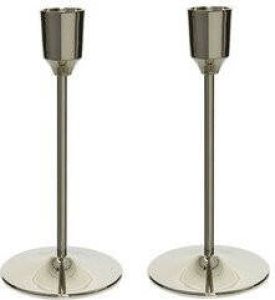 Decoris Set van 2x stuks luxe diner kaarsen staande kandelaar aluminium kleur zilver 20 cm Diameter onderkant 7 cm kaars kandelaars