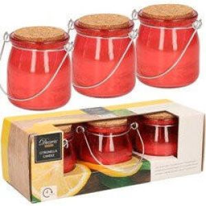 Decoris Set van 6x stuks anti muggen Citronella kaars in rood glazen potje Geurkaarsen citrus geur Anti-muggen kaarsen geurkaarsen