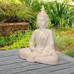 ecd germany Boeddha-figuur beige grijs 40x24x48 cm gemaakt van gegoten steen