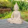 ECD Germany Boeddha-figuur beige grijs 40x24x48 cm gemaakt van gegoten steen - Thumbnail 2