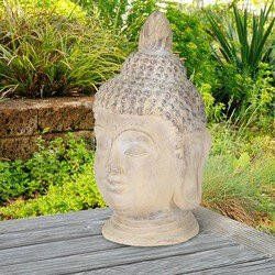 ecd germany Boeddha hoofd beeld beige grijs 45x39x78 cm gemaakt van gegoten steen